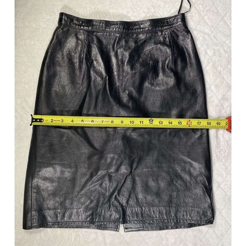 Vtg 90's Vakko Black Genuine Leather Midi Skirt Goth Vamp Grunge Y2K Women's 6 - Picture 8 of 9